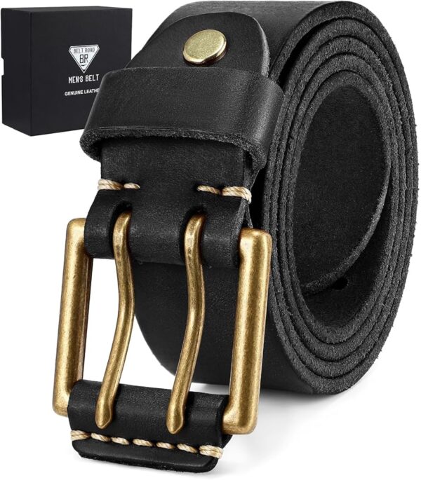 BELTROAD Genuine Leather Belts for Men Heavy Duty Work Belt Real Leather Belt with Gift Box for Business Jeans Casual, Black